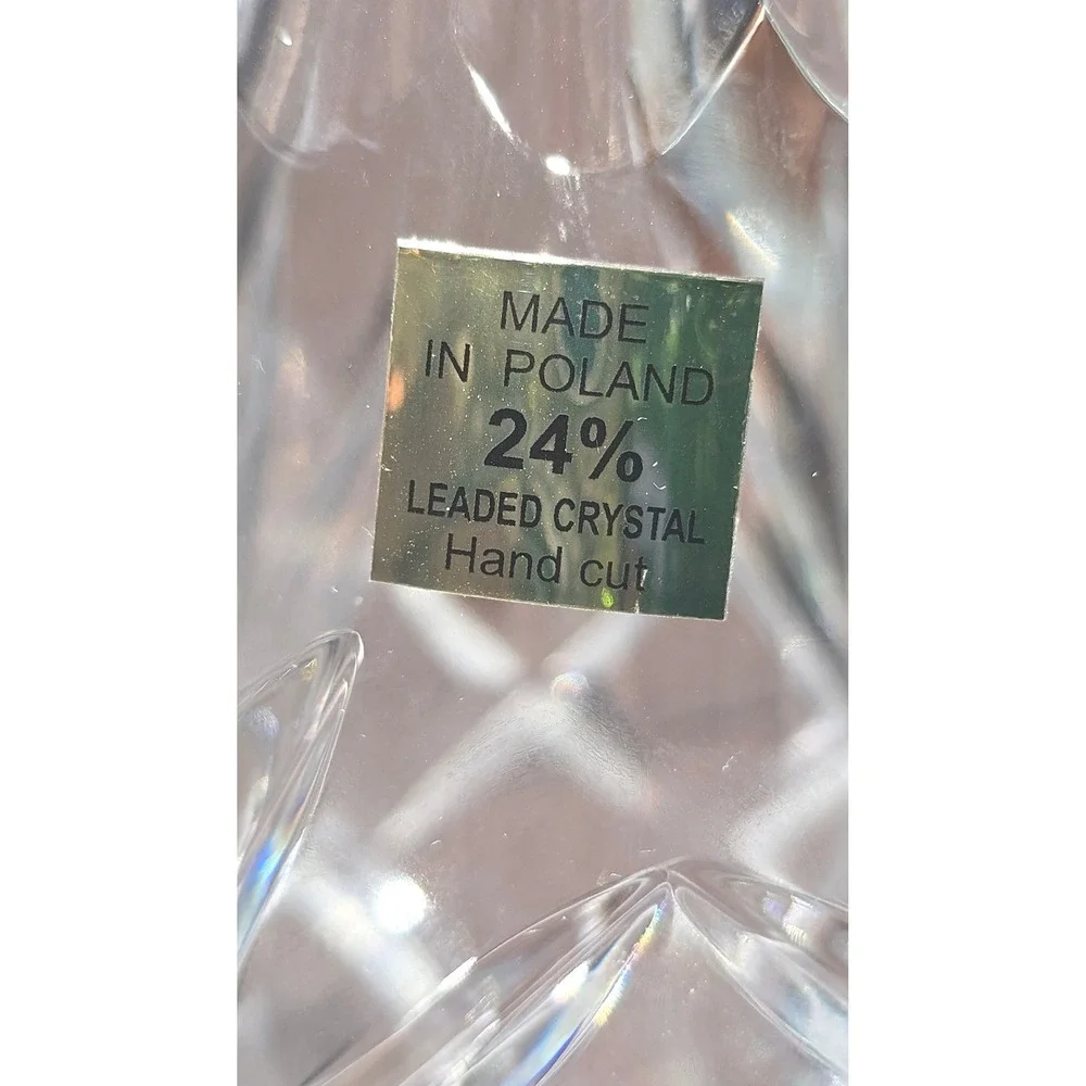 Vintage Hand Cut‎ 24% Leaded Crystal Oval Bud Vase Made in Poland